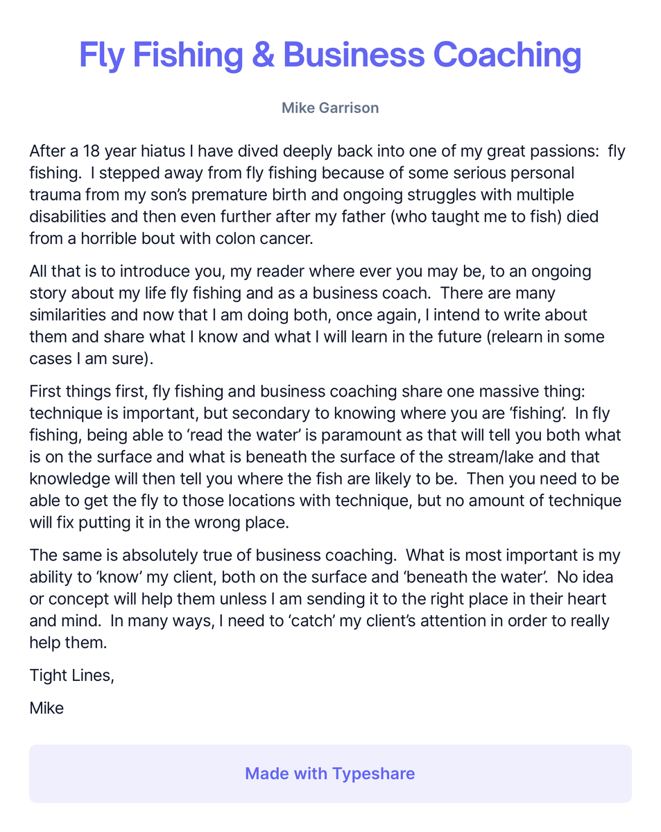 Blueridgeflyguy's tweet image. #flyfishing and #businesscoaching are my two great passions apart from my faith and family.  For too long, I had abandoned one, but recently have been experiencing great joy from experiencing how similar they are in many ways.  Let me know your thoughts.  #livetofish #