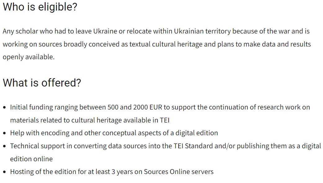 TEIconsortium's tweet image. Call for Applications: Small grants program for scholars affected by war in Ukraine - Any scholar who had to leave Ukraine or relocate within Ukrainian territory because of the war and is working on sources broadly conceived as textual cultural heritage bit.ly/3NIloXL.