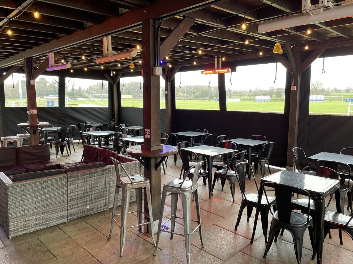 SandbachUtd's tweet photo. Our latest addition to The CrossBar enclosing our outdoor space to keep out the elements. It’s now even better down here so be sure to come along and check us out!! https://t.co/9dMOXnIbxu