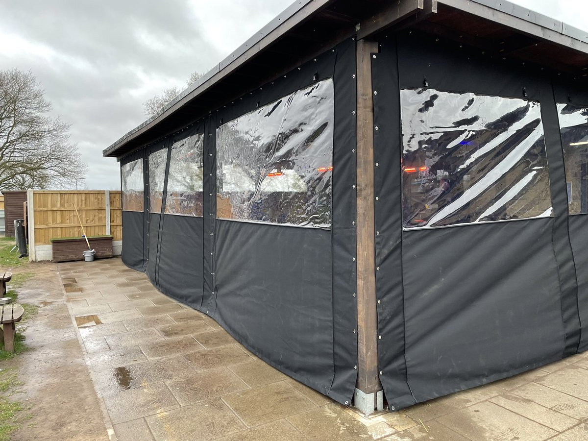 SandbachUtd's tweet photo. Our latest addition to The CrossBar enclosing our outdoor space to keep out the elements. It’s now even better down here so be sure to come along and check us out!! https://t.co/9dMOXnIbxu