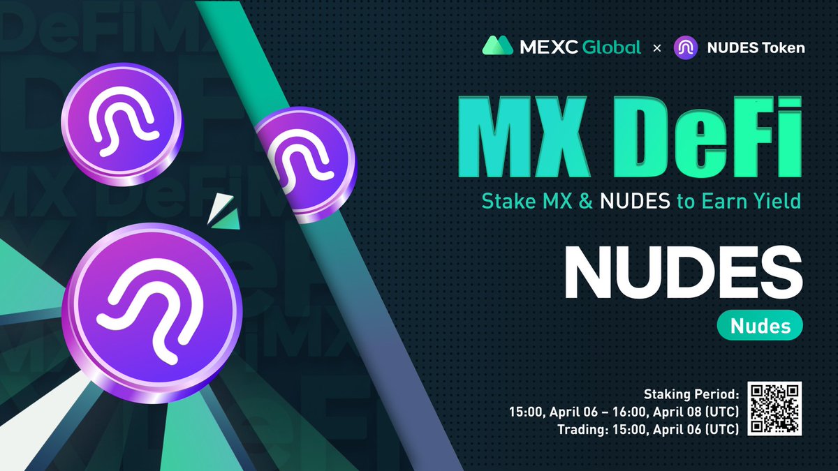 📈 $NUDES/USDT will be listed as a spot trading pair at 15:00 on Apr 6 (UTC). <a href="/SendnudesToken/">Send Nudes Token</a> 

🔨Launching the new MX DeFi - Stake $MX or $NUDES to earn liquidity yield on $NUDES

Details: bit.ly/3r27KVq

💚Sign up: bit.ly/3uemwLl

#Nudes #MEXCGlobal