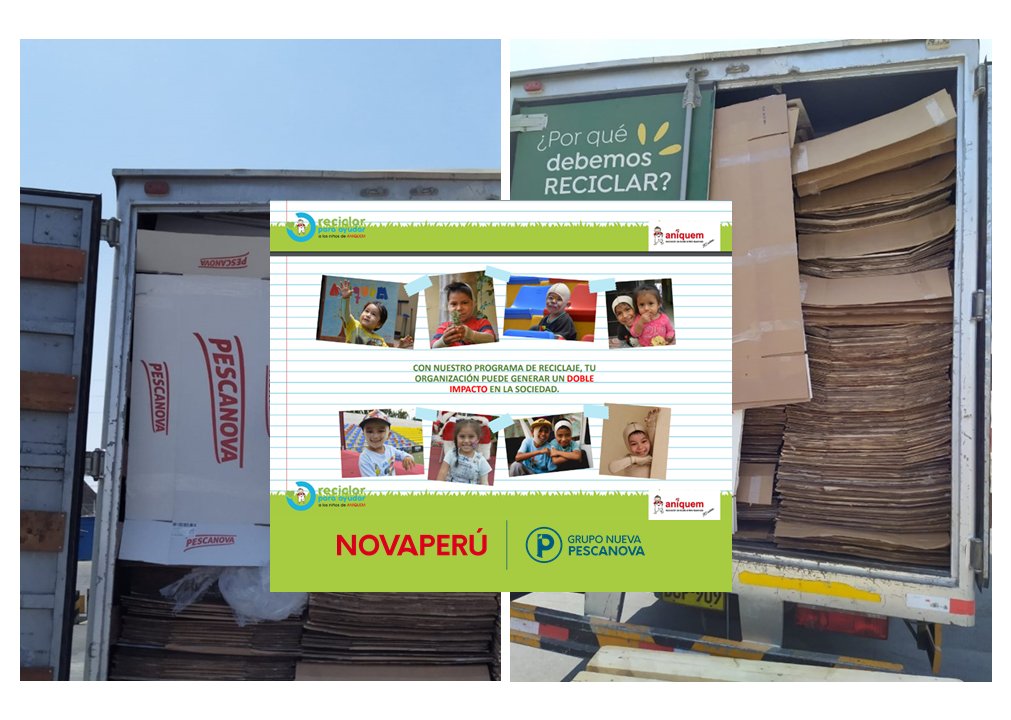 ♻️🇵🇪 En #Novaperú hemos reciclado 4 toneladas de cartón en lo que va de año. Gracias a ello, hemos realizado una donación económica a <a href="/Aniquem/">Aniquem</a> destinada a financiar el tratamiento de niños con quemaduras graves <a href="/pescanova_es/">Capitán Pescanova</a>