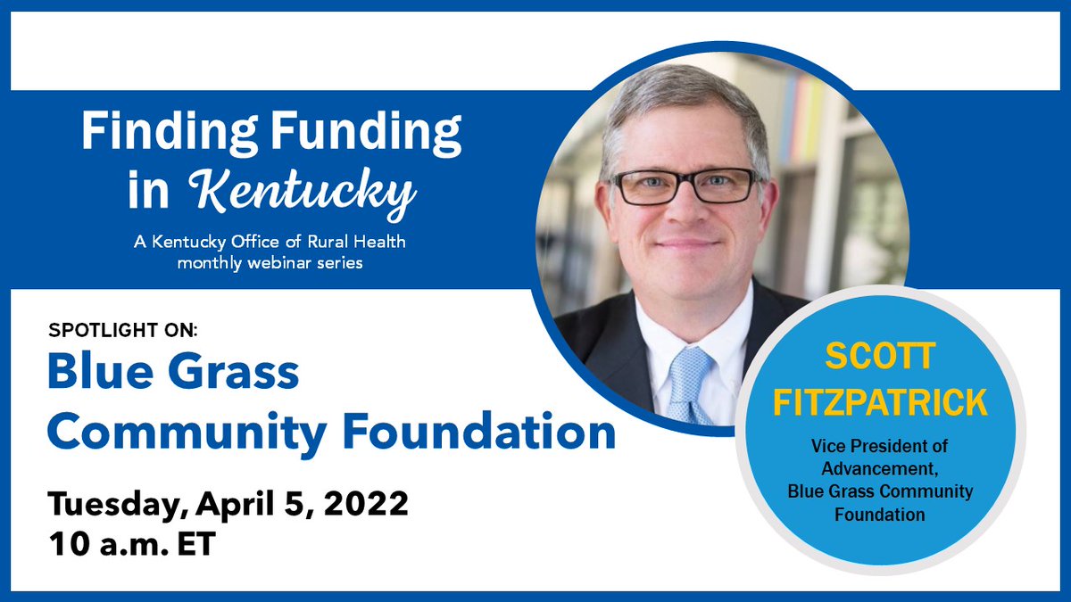 JOIN US: Learn about  all things community foundations TODAY (April 5) on the newest installment of "Finding Funding in Kentucky," a monthly webinar hosted by the Kentucky Office of Rural Health. Join us at 10 a.m. ET. Register: bit.ly/3uGNhbq