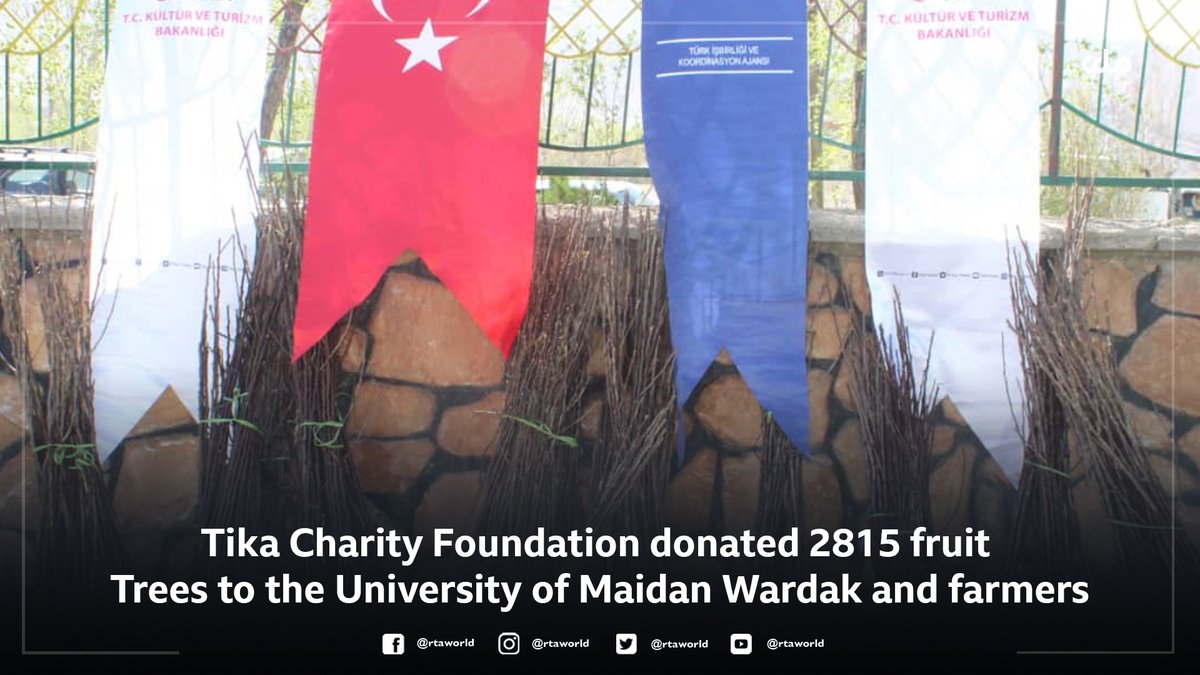 rtaworld's tweet photo. #Turkey's Tika Aid Foundation, in coordination with the Maidan Wardak Agriculture Department, distributed improved Turkish apple and pear saplings to farmers in 7 districts. During the distribution of saplings, director of the foundation said...1/2 https://t.co/PhQ8dOVeNf