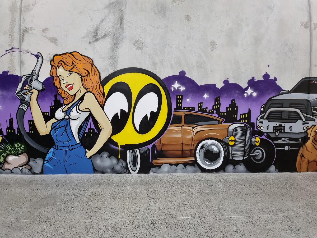 Drule_art's tweet photo. Fun little car themed mural. 
Enjoyed this one.. 
Should I nft it?hmm maybe https://t.co/Z38aKJafos