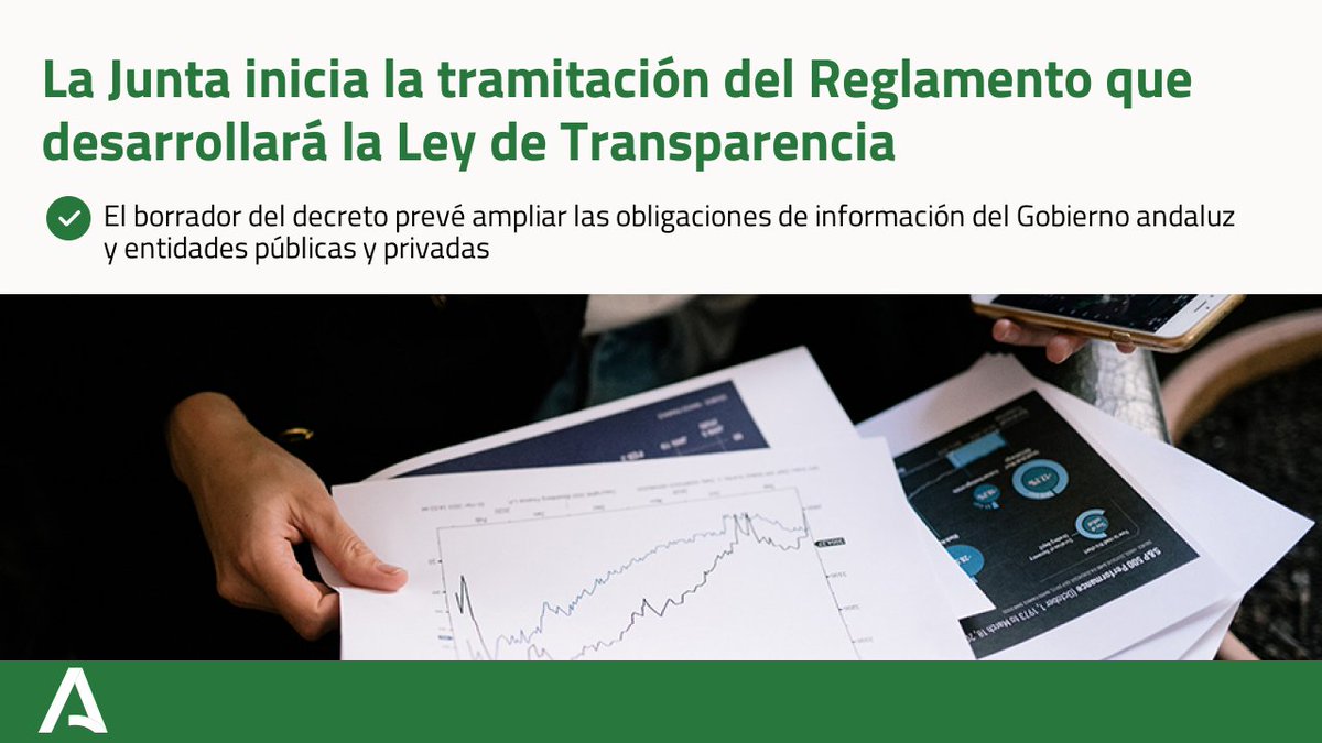 JusticiaJunta's tweet photo. 🔛 En marcha la tramitación del proyecto de Decreto por el que se aprueba el Reglamento de desarrollo de la Ley de Transparencia Pública de #Andalucía 🔍

🎯 Objeto: concretar y ampliar las obligaciones de publicidad activa y suministro de información.

🗞 https://t.co/mwjpPSh73v https://t.co/lr9cpRh36F