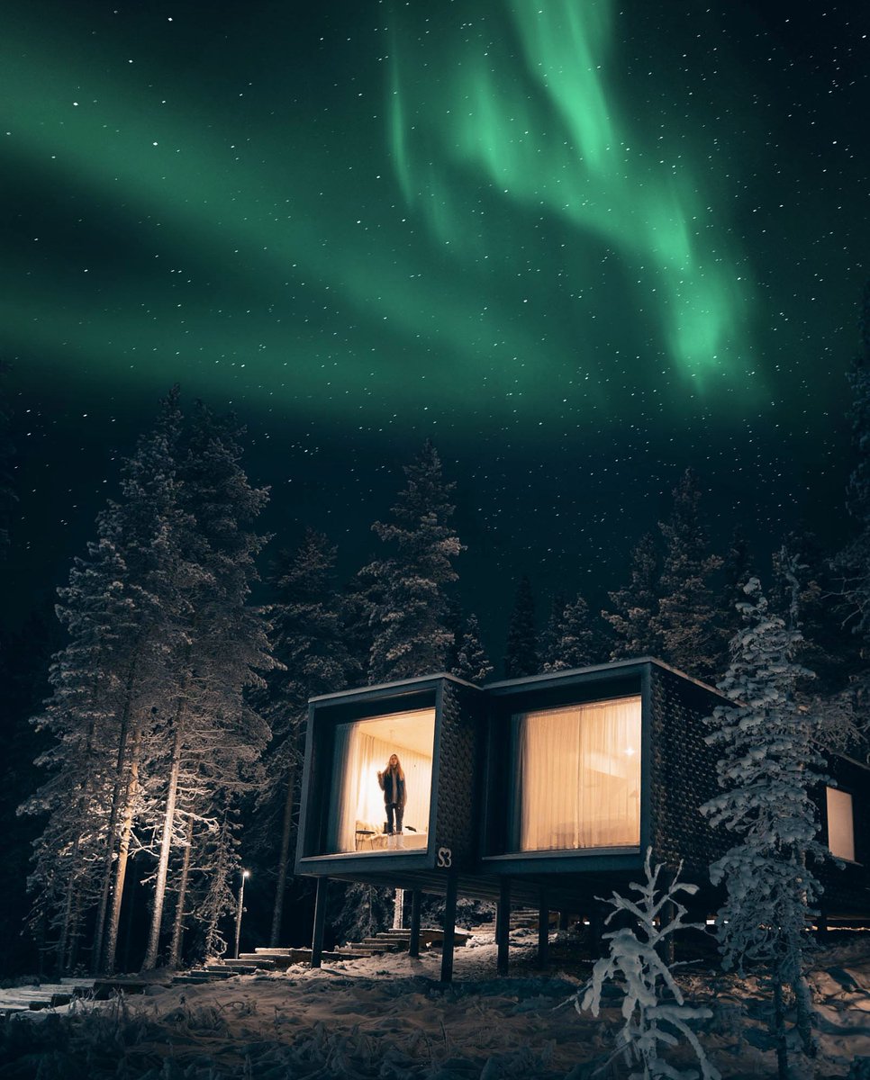 Wonders of the arctic nights. Drop 💚 if auroras are on your bucketlist or drop 💜 if you have been lucky and experienced them already. 

Thank you <a href="/palomafts/">Paloma Fts</a> for your enchanting picture of the arctic magic.

#arctictreehousehotel