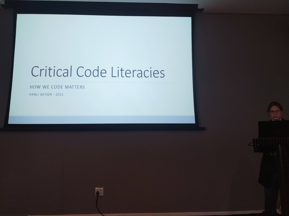 Yeeei! Very excited to see a talk on critical code at <a href="/devconfza/">DevConf</a> 😻 The brilliant <a href="/hanligeyser/">hanli geyser</a> introducing humanities to the devs