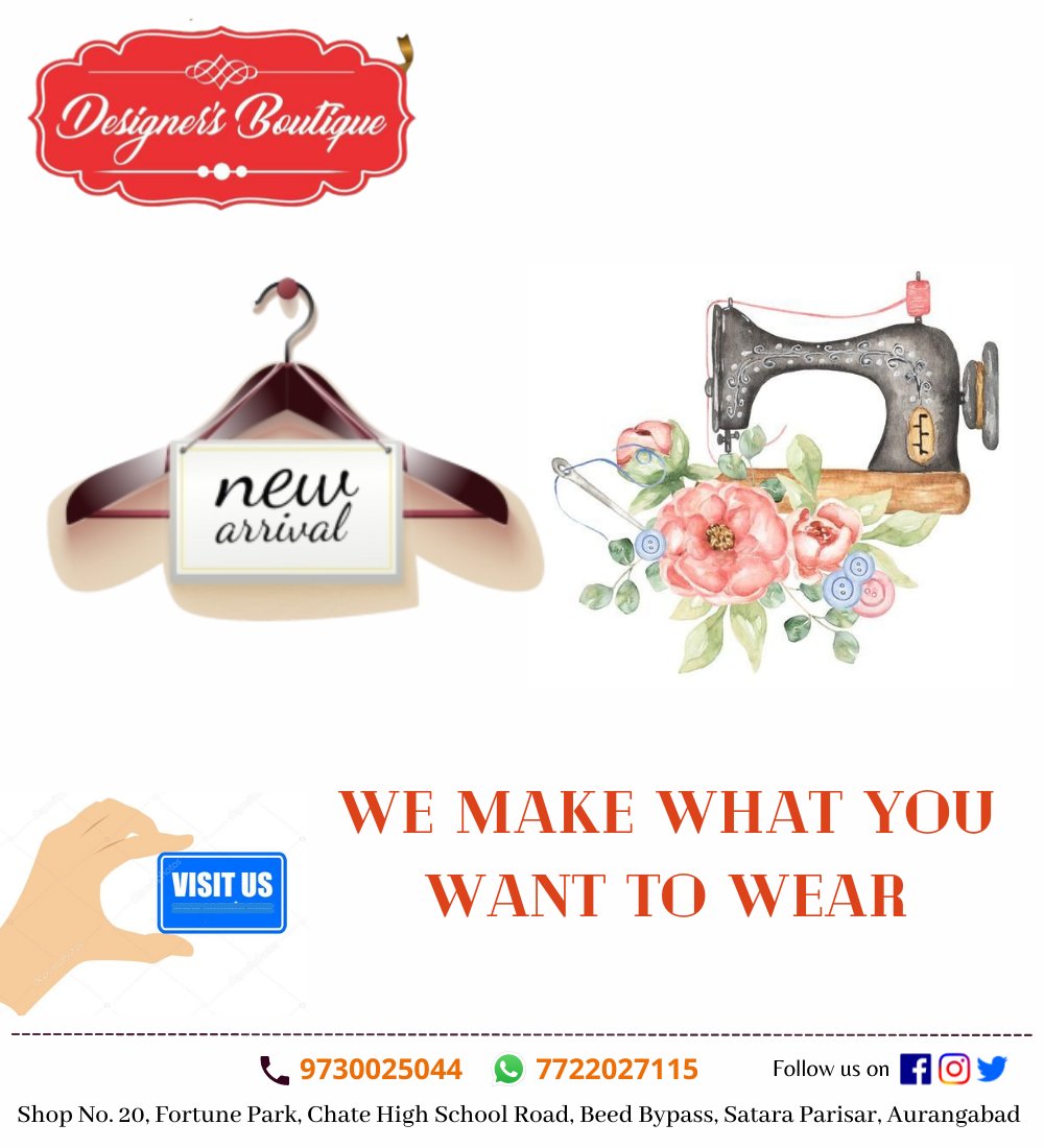 Designersbutiq's tweet photo. We make what you want to wear,
 Do visit and experience. Designer's Boutique, Aurangabad" https://t.co/wq5PEQkive.:- 9730025044, Shop No. 20, Fortune Park, Chate High School Road, Beed Bypass, Satara Parisar, Aurangabad.
#design #fashiondesigner #dress #style #dress #fashion https://t.co/9bjncn237T