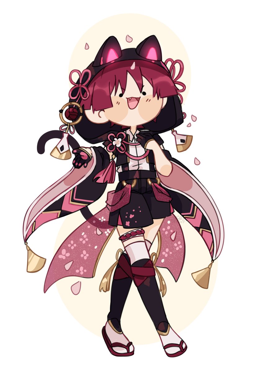 1girl solo horns pink hair flower chibi ahoge  illustration images