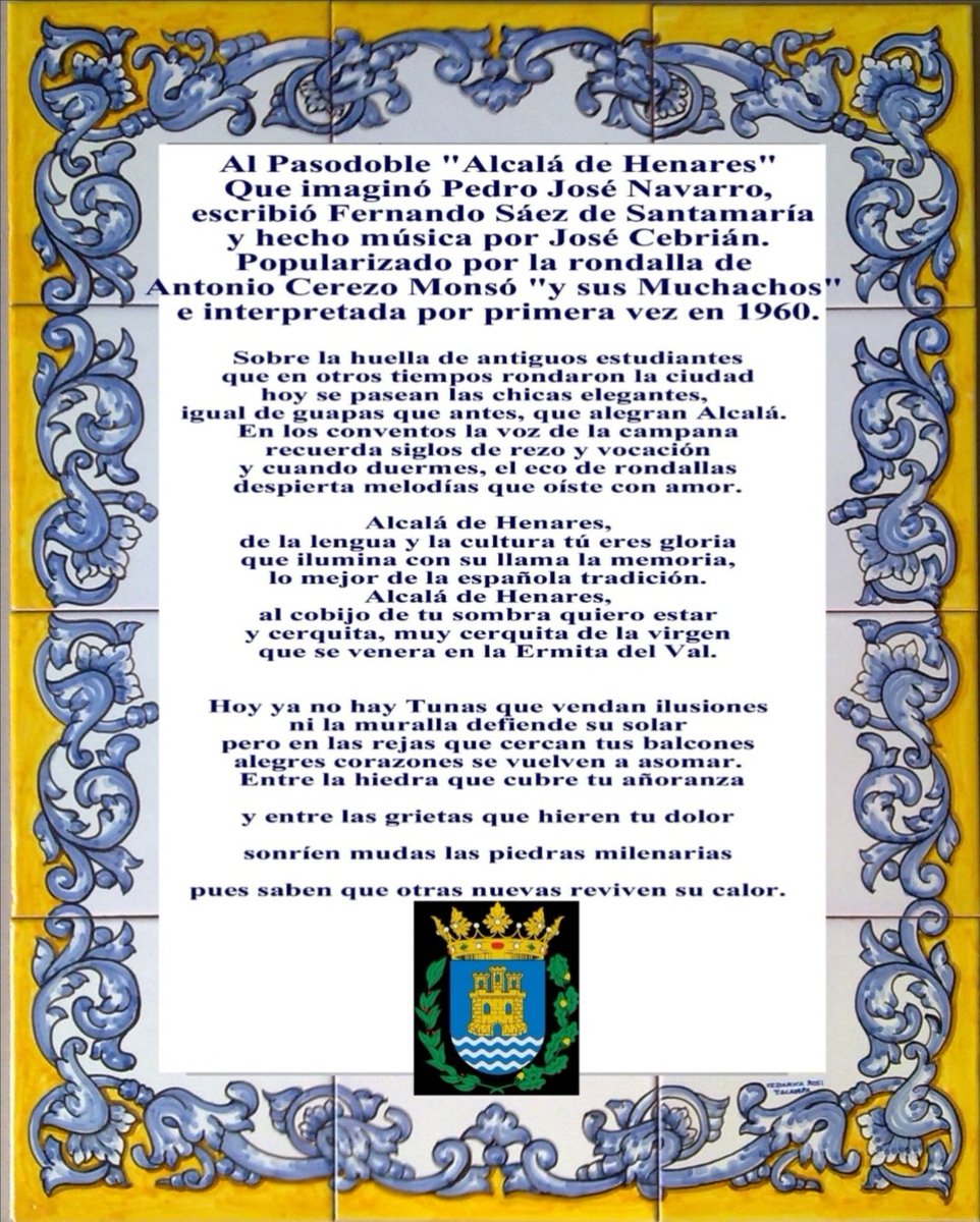 ParqueOdonnell's tweet photo. Otro proyecto frustrado que presentamos fue el del 60 aniversario del Pasodoble Alcalá de Henares.

Iría en cerámica de Talavera, cerámica declarada Patrimonio de la Humanidad. El artesano tiene el taller allí.

Varias entidades teníamos los 300 euros preparados. https://t.co/YnyI5mf0c1