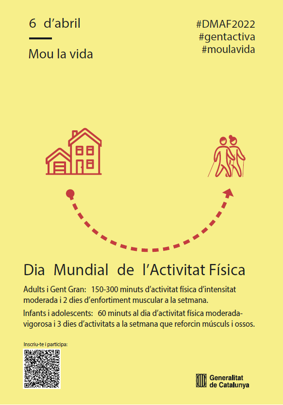📢 Avui, 6 d'abril, és el Dia Mundial de l’Activitat Física!

🏃‍♀️ El <a href="/govern/">Govern de Catalunya</a> anima la ciutadania a celebrar-lo i portar un estil de vida actiu 💪

🤸‍♂️ Avui i cada dia, #moulavida!

🏸 INFO 👉 bit.ly/3tXWGe8

<a href="/salutcat/">Salut</a> #DMAF2022 #gentactiva #esportcat