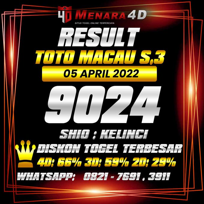 Up2date_01's tweet photo. TOTOMACAU S.3 MENARA4D 05 APRIL 2022
RESULT : 9024
SHIO : KELINCI
BAGI YANG JP SILAHKAN ISI FORM WD
DAFTAR : https://t.co/8pFf3Iwjn9
#menara4d #bandartogel #togelonline #togel #resulttotomacau #totomacaupools #keluarantotomacau https://t.co/wIcvvz9F1t