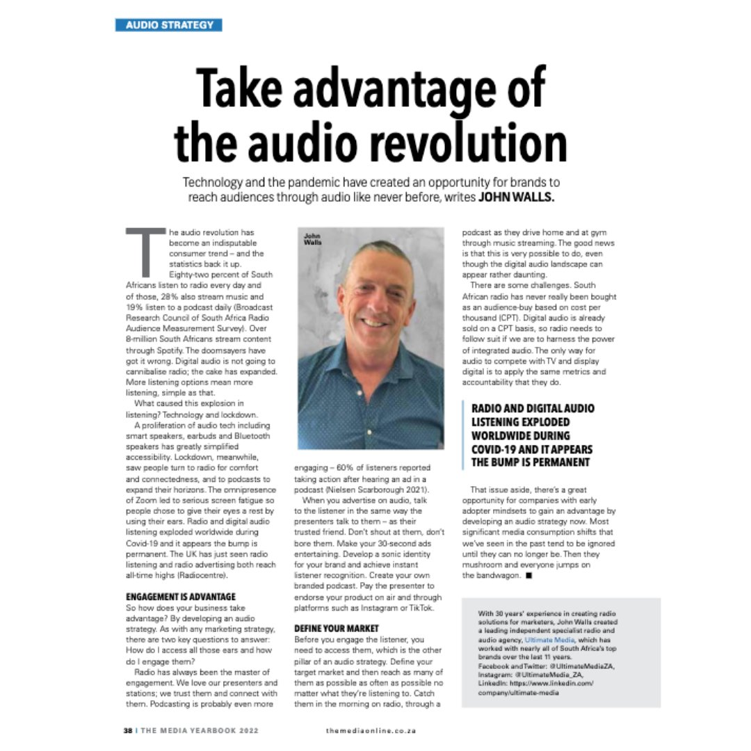 "The doomsayers have got it wrong. Digital audio is not going to cannibalise radio. The cake has expanded. More listening options means more listening, simple as that."

Read more from <a href="/ultimatemedjohn/">John Walls</a> here: ow.ly/rCKm50IAFWl

<a href="/MediaTMO/">The Media Online</a> The Media Yearbook 2022