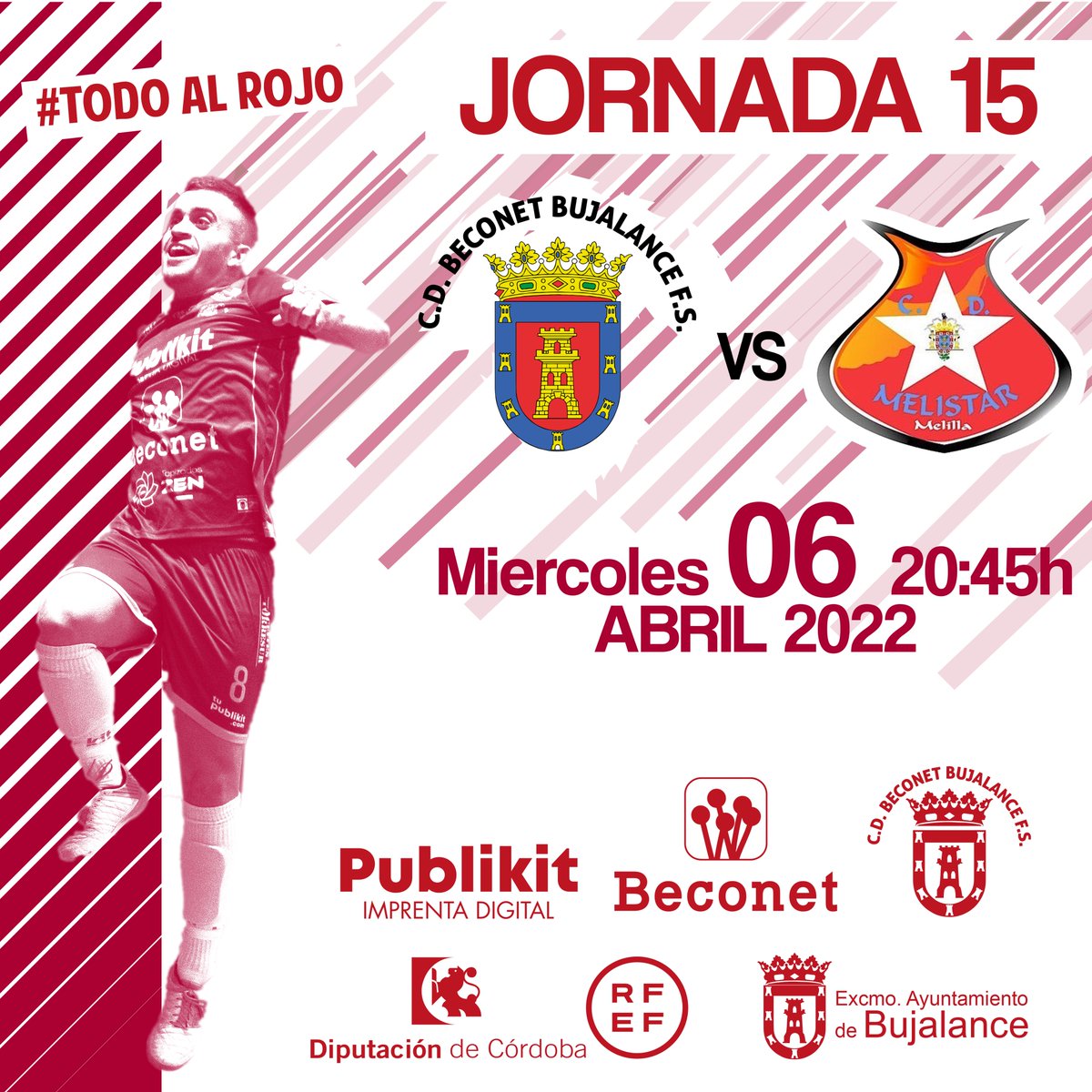 La Champions se juega mañana en nuestro templo

📅 06/04/2022
⏰ 20:45 H
🆚 <a href="/Melistar_FS/">MELISTAR FS - Melilla Ciudad del Deporte</a> 
🏆 #GV2B - Jornada 15
🏟 Pabellón José Pérez Pozuelo (Bujalance)
🎟 Socios Gratis. General: 4€.
🖥 Canal 9 Beconet TV (youtube.com/watch?v=gDfDd8…)

#VamosBujalance #TodoAlRojo