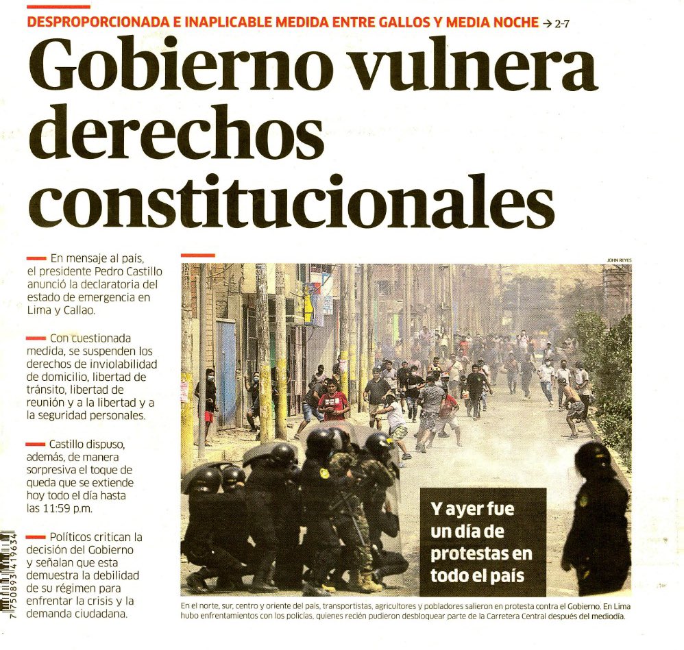 ValeriaBersaken's tweet photo. Gobierno sin cabeza y sin sombrero vulnera derechos constitucionales impidiendo el trabajo a la gente, el inicio de una dictadura que busca Asamblea C.
El caos y el desgobierno se apoderan del Perú, Castillo no resiste un minuto más en el cargo #TodosALaCalle #CastilloRenunciaYa https://t.co/YPYoJmFMaZ