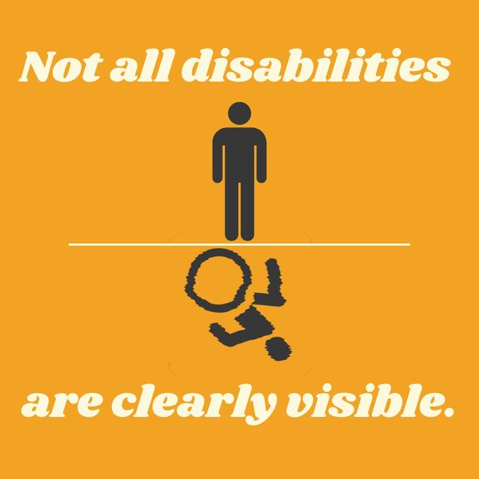 thevitalsapp's tweet photo. Invisible disabilities are very real. Part of accessibility is providing greater access to everyone and not questioning people or jumping to conclusions simply because their disability is not as apparent as you might expect.
#disability #accessibility #inclusion
Via #VisitAble https://t.co/q7rYmUuZLY