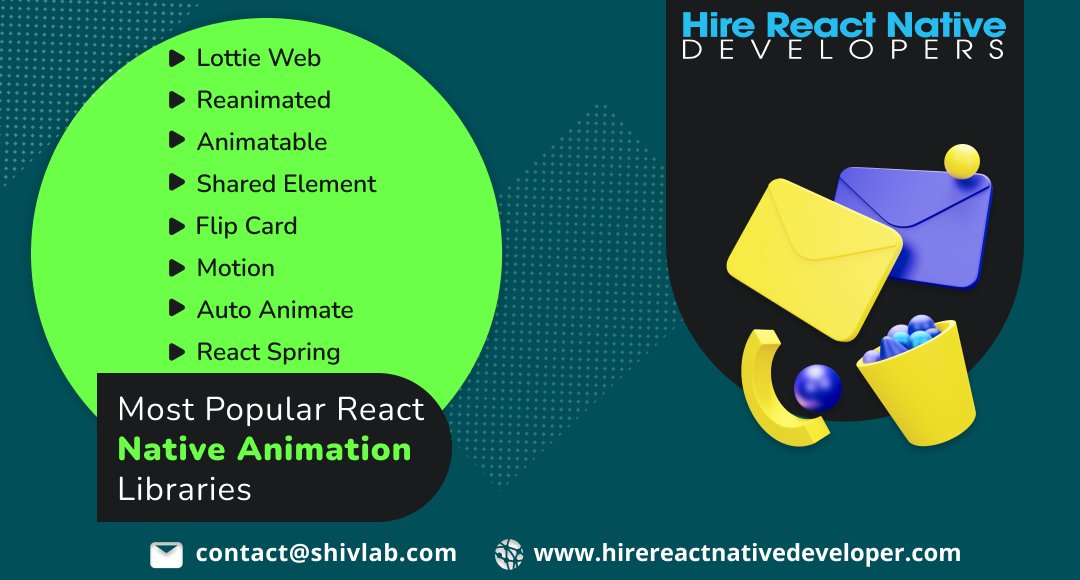 reactdevelopers's tweet image. Let’s discuss the Most Popular #ReactNativeanimation libraries to help you create a #reactnativeapps.

#hirereactnativedeveloper #mobileappdevelopment #CrossPlatform #reactnativedeveloper #reactnative #DevelopApp #100DaysOfCode #ReactNative2022 #knightcoders #shivtechnolabs