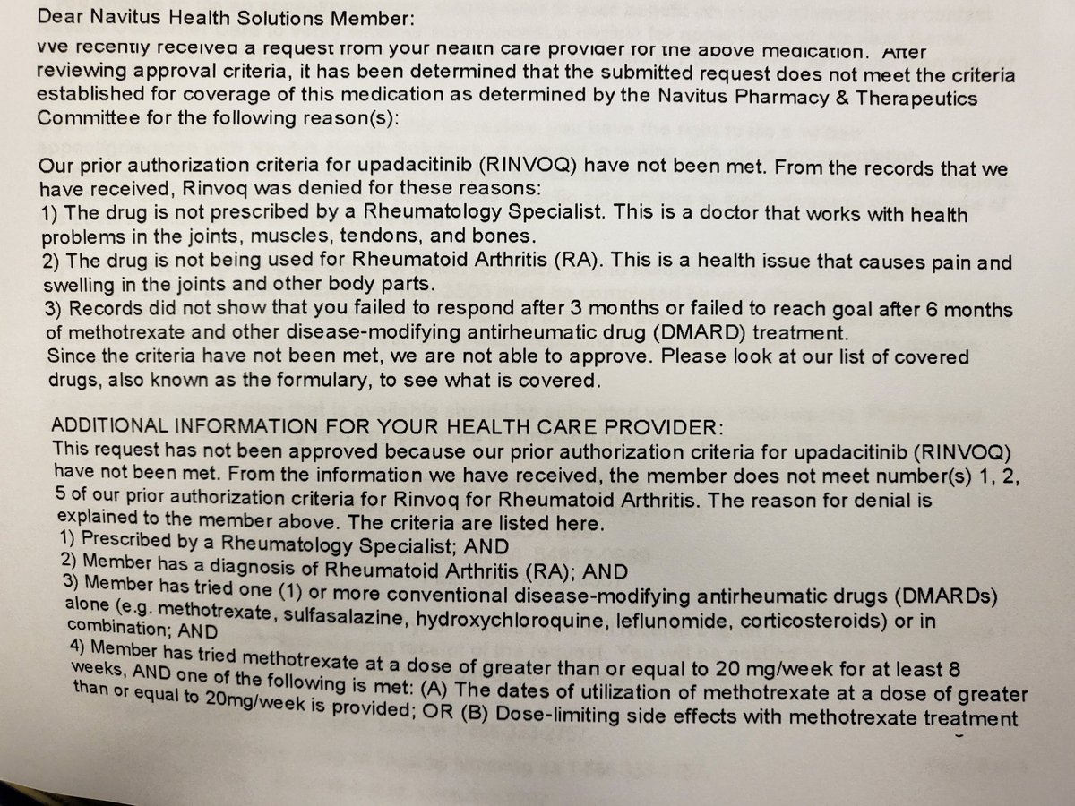 ibdtweets's tweet photo. Here we go again! Bright and early morning denial #respectmyprescription
#Navitus denied Rinvoq for patient with UC saying I am not a Rheumatologist ? 🤷 Rinvoq is FDA approved for UC, a condition managed by GI 
@AmCollegeGastro @AmerGastroAssn @NarramoreOf @CrohnsColitisFn https://t.co/oqVWHJcdbX