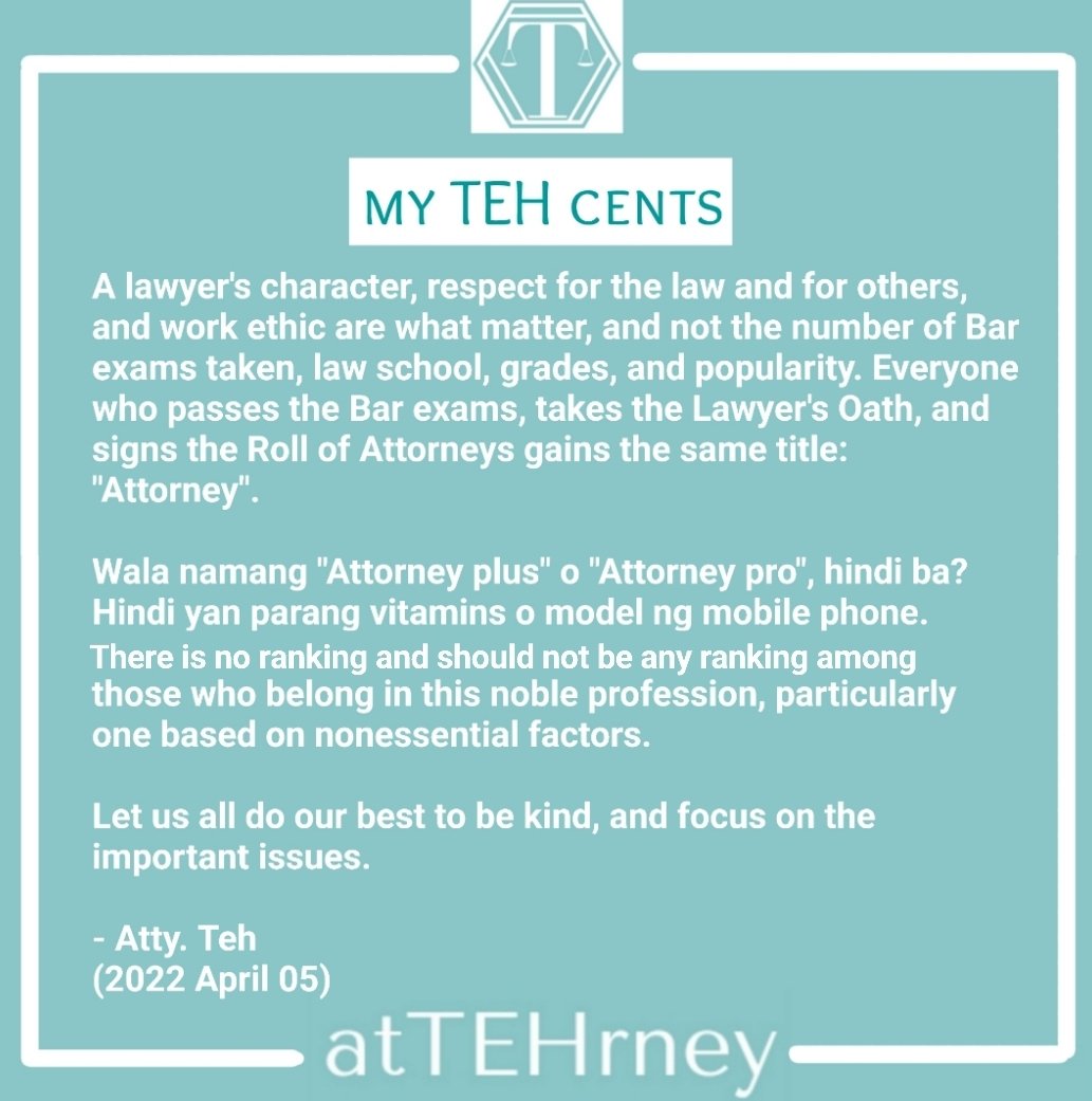 AtTEHrney's tweet photo. [my TEH cents]
#atTEHrney2022035 #Abogado #AttorneyPH #Batas #LawPH #LawyerPH https://t.co/AOS3z2npZm
