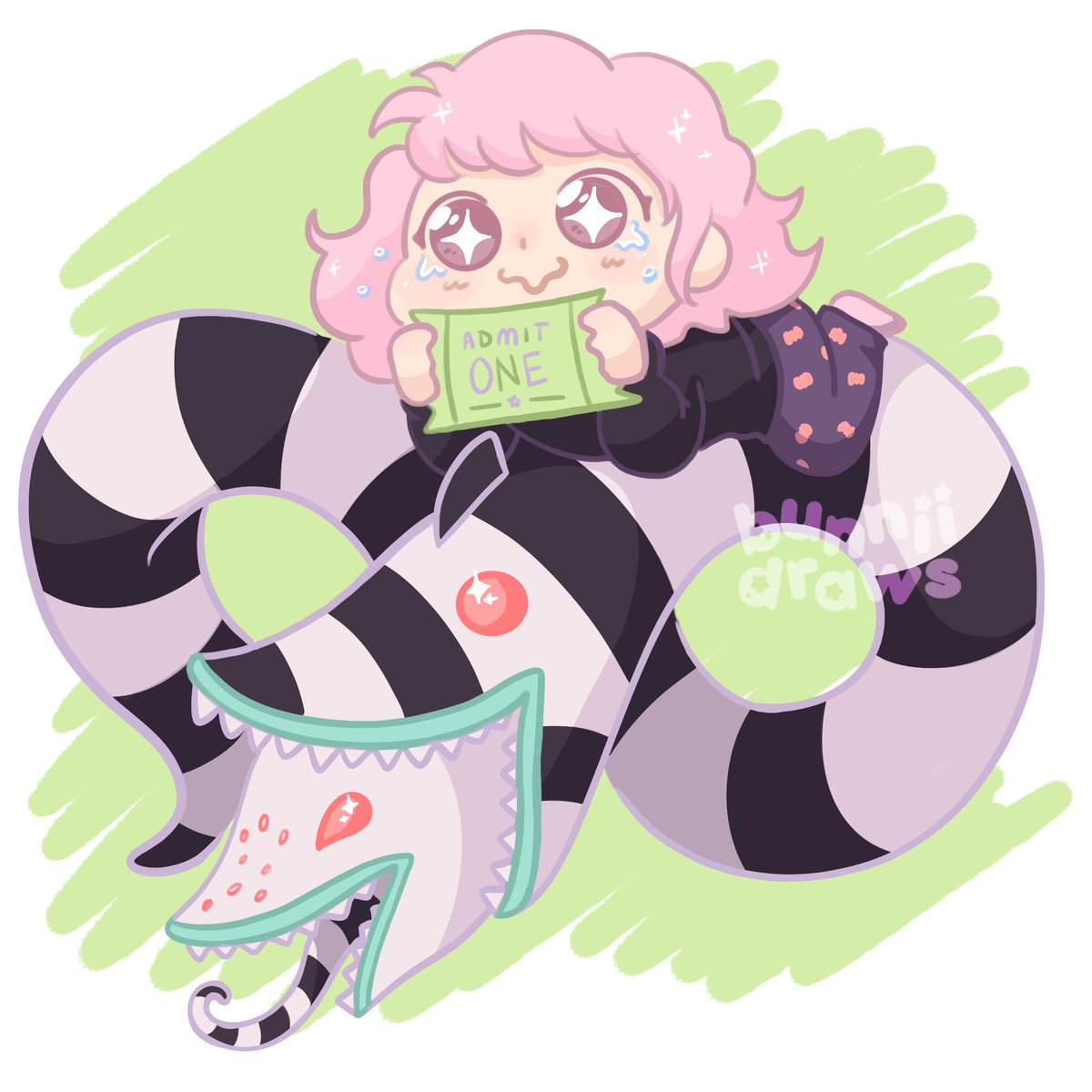 I drew this back in October when I got my @beetlejuicebway tickets 🥺💦🪲🧃 any suggestions on restaurant or shops I should check out while I’m there? #beetlejuicebway #nycbroadway #creepycute