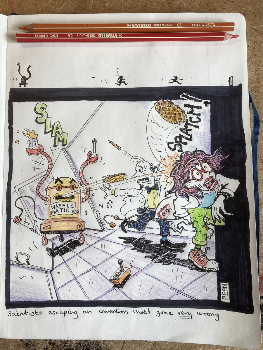 its_peon's tweet photo. Please forgive my tardiness @BeckaMoor …
Scientists being pursued by an out of control invention. These are not evil scientists. They are in fact very pragmatic and conscientious #DrawMoor (from a while back) https://t.co/3JH66S1ZKZ