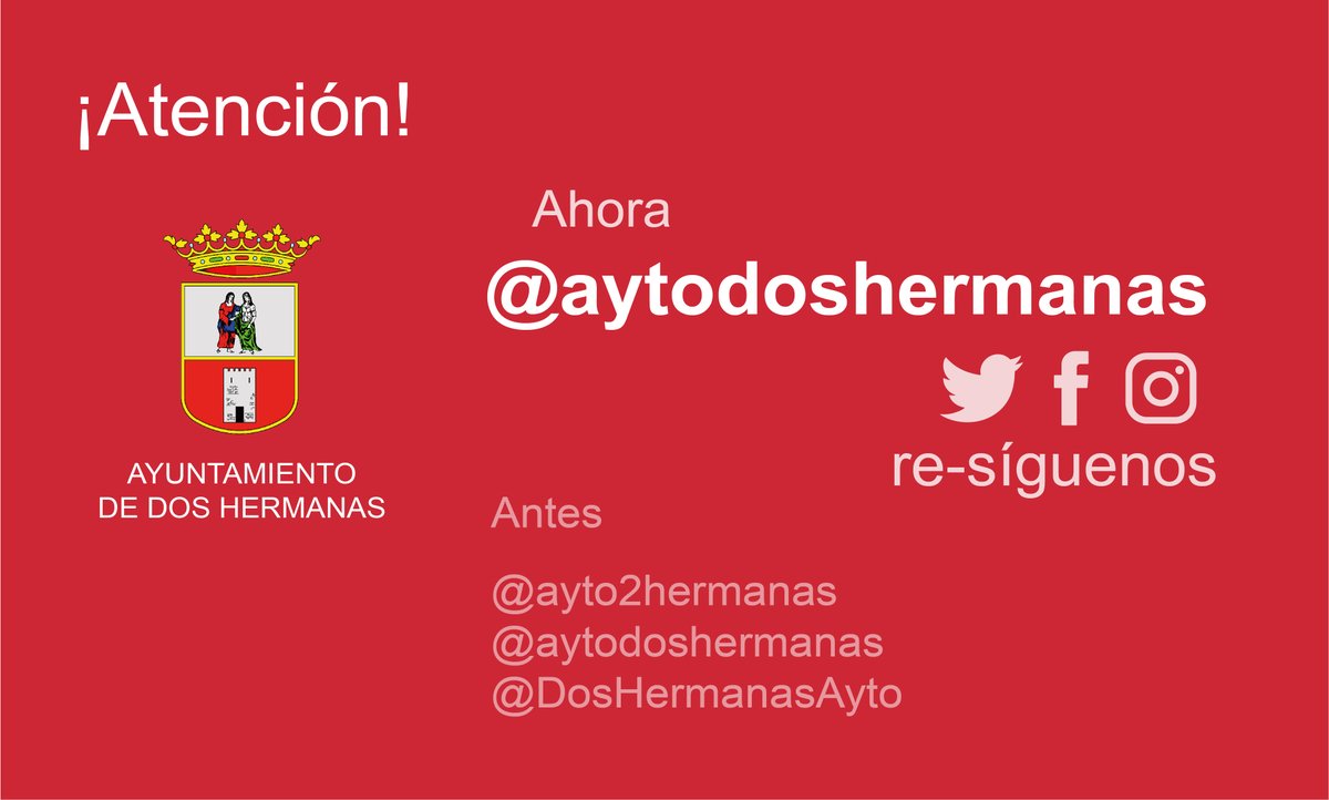 Ya nos puedes encontrar en Twitter / Instagram y Facebook como <a href="/aytodoshermanas/">Ayuntamiento de Dos Hermanas</a>
