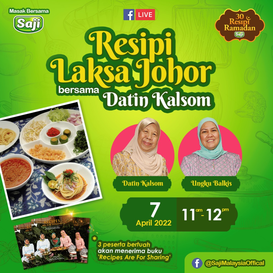 iCookAsia's tweet photo. Teringin nak cuba Resipi Laksa Johor tapi tak pasti nak buat macam mana?🤔

Jom tonton FB Live Resipi Laksa Johor bersama Datin Kalsom &amp; Ungku Balkis 😍 

FB Live ini akan berlangsung pada 7 April 2022 pada pukul 11 pagi - 12 tengahari. https://t.co/erM6RM3vxO