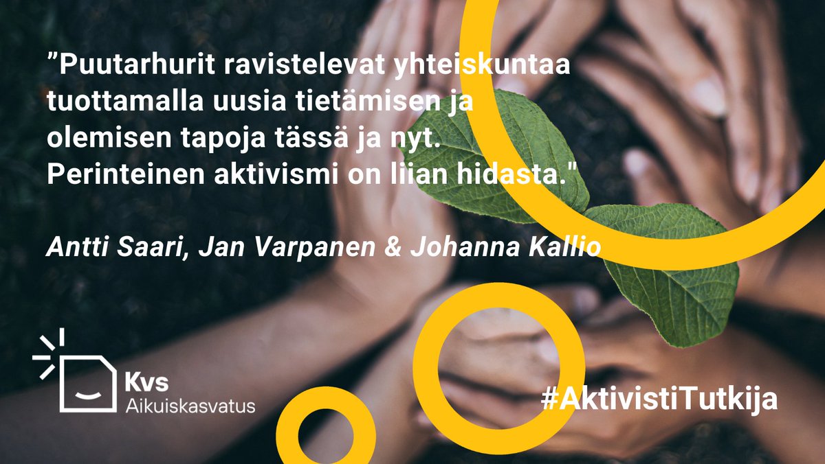 #Tutkijakollektiivi #AnttiSaari, #JanVarpanen &amp; <a href="/Kalliojoh/">Johanna Kallio</a> perehtyy #Puutarhurit-#ryhmä'n #aktivismi'in. 

👉 bit.ly/ak_puutarhurit

#AktivistiTutkija #teemanumero #aikuiskasvatus #MichelFoucault #UTeoria #NeljäsSektori

<a href="/severihamari/">Severi Hämäri</a> <a href="/NHaltia/">Nina Haltia</a> <a href="/nina_hjelt/">Nina Hjelt</a> @POISEDresearch