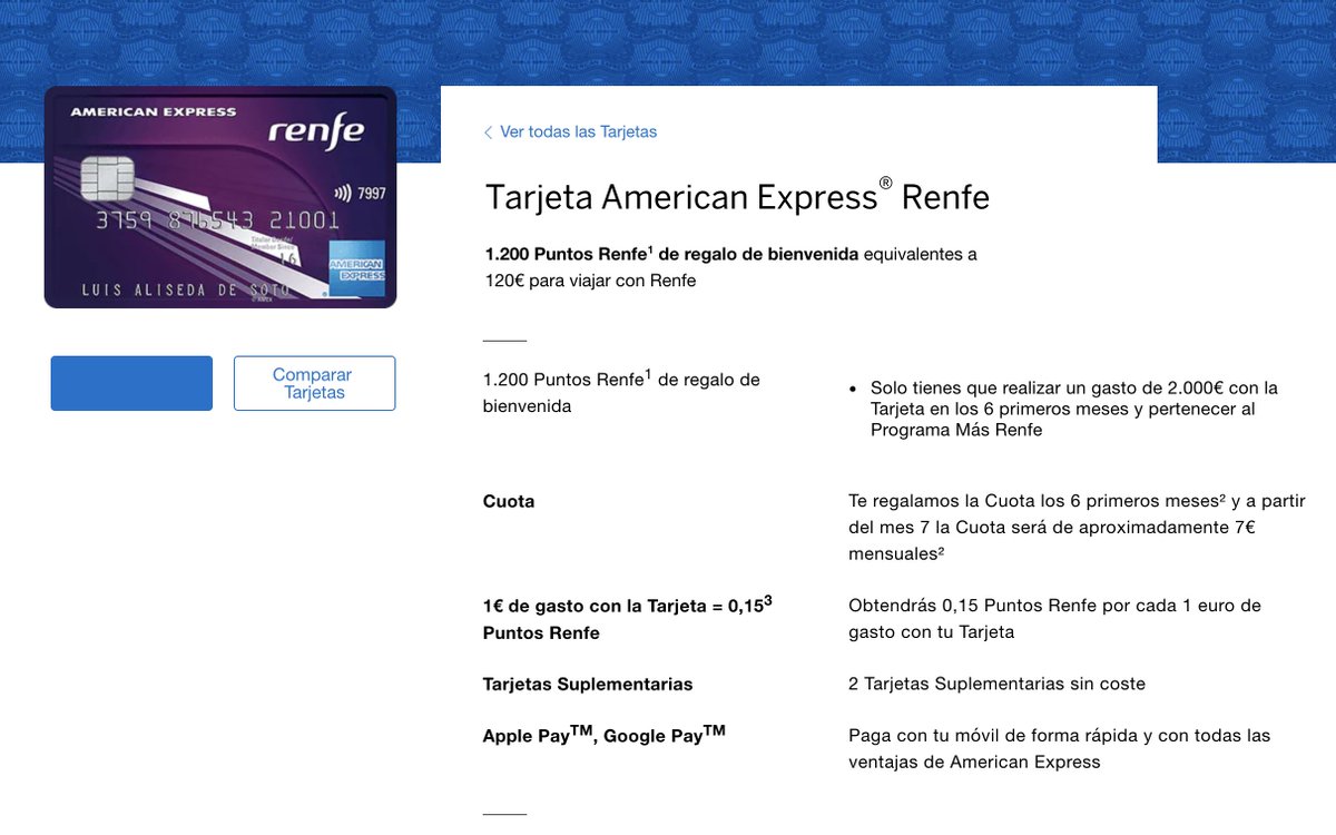 PromoCodigos's tweet image. ¿Quieres 120€ para gastar en Renfe e ir ganando más cada vez que haces tus compras?  Con darte de alta en la tarjeta #AmericanExpress Renfe te regalan 1200 puntos de bienvenida además de muchas otras ventajas y promos! 😊🤟🏻 #amex 

👉 bit.ly/amex-120eur