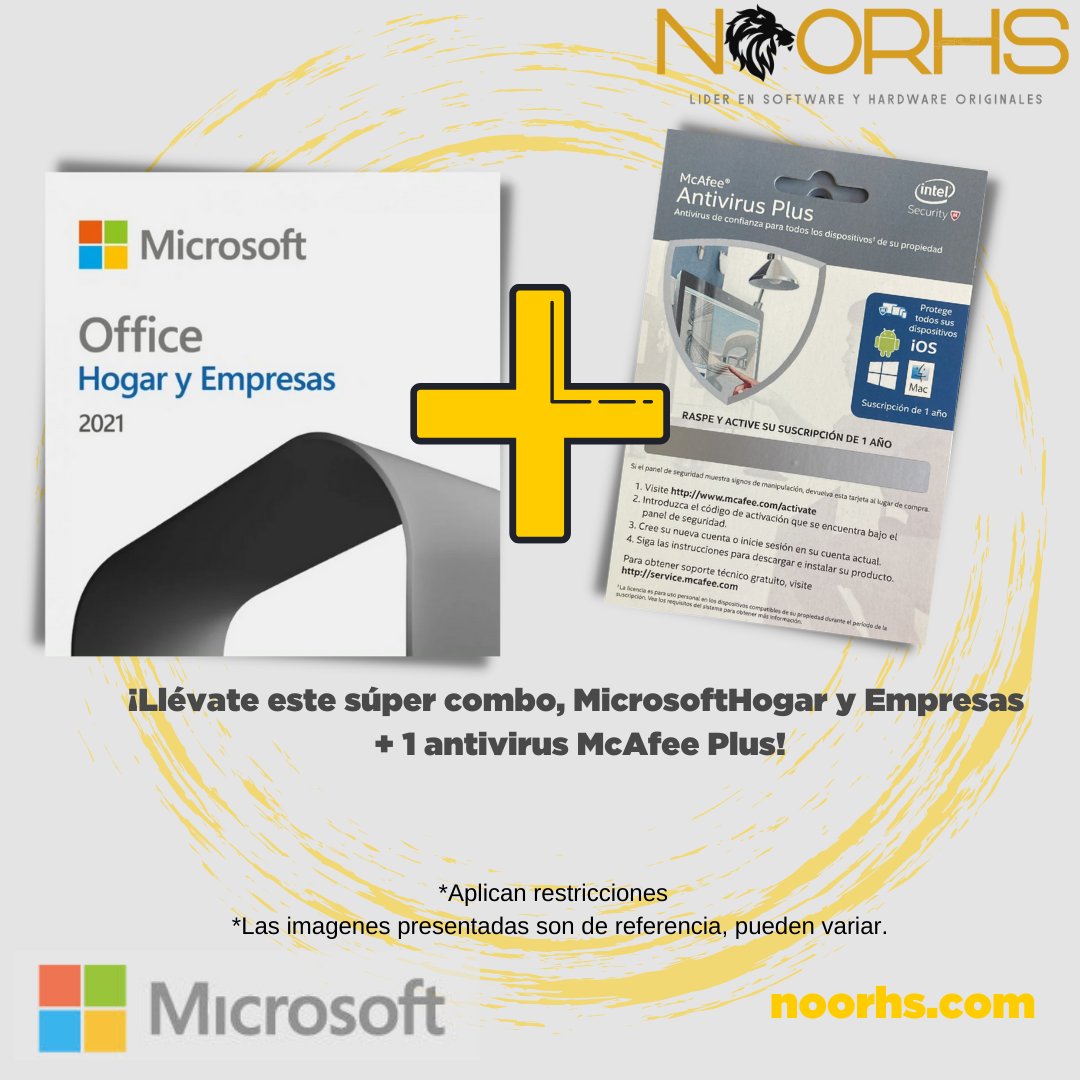 NOORhs_oficial's tweet photo. En algunos lugares hay combos con papas🍟 y refresco 🥤, en Noorhs, nuestro combos son de Office y antivirus McAfee Plus...¡Aquierelo hoy mismo! https://t.co/c8mhW7gdx4 
#Microsoft #Antivirus #Noorhs https://t.co/DOEo2skqRO