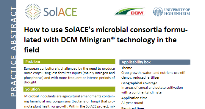 SolACE_EU_NET's tweet photo. The use of SolACE microbial consortia formulated with Minigran® DCM technology – New Practice Abstract
📄 More information here: https://t.co/ebkiLFPDB1
#SolACEPA #microbes #cropproduction #DCMtechnology https://t.co/BbcQ9X3Tdp