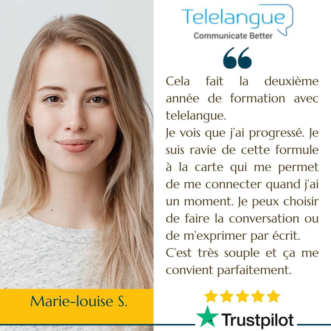 Telelangue's tweet photo. La réussite est au cœur de notre stratégie d’accompagnement. Merci Marie-louise S. d’avoir pris le temps de publier votre retour d'expérience.

#motivation #elearning #digitallearning #communicatebetter https://t.co/C9byl0DWLG