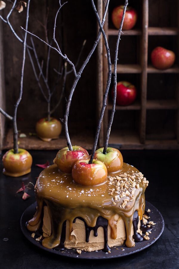 Salted Caramel Apple Snickers Cake via Half Baked Harvest. 
#NationalCaramelDay 
#GhastlyGastronomy