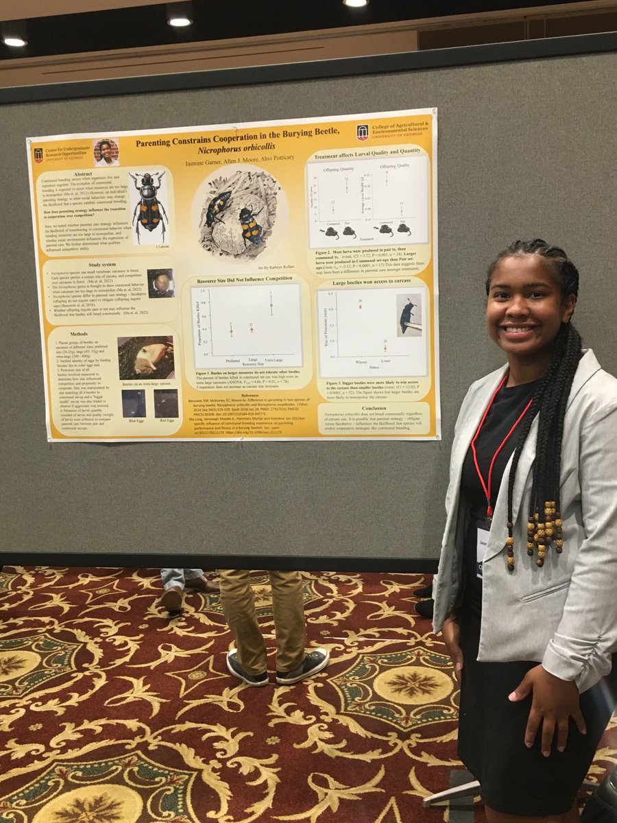 Congrats to undergrads Kennedi and Jasmine on their awesome <a href="/uga_curo/">UGACenter for Undergraduate Research Opportunities</a> poster presentations! Kennedi worked with <a href="/eashelbs/">Emily Shelby</a> and @trishannmoore. Jasmine worked with Ahvi and <a href="/AllenJMoore/">Allen Moore</a>. Thanks to Emily and Ahvi for providing such great mentoring. Our lab rocks!