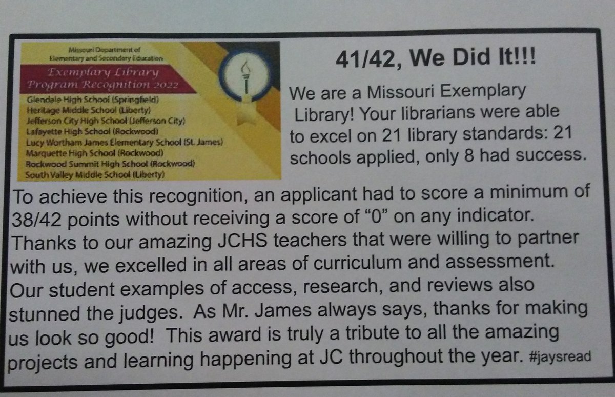 lghbshp's tweet photo. Those 21 Library Standards are: https://t.co/sgM4p7EQLe #Jaysread @Library_JCHS https://t.co/717zXtwVJe