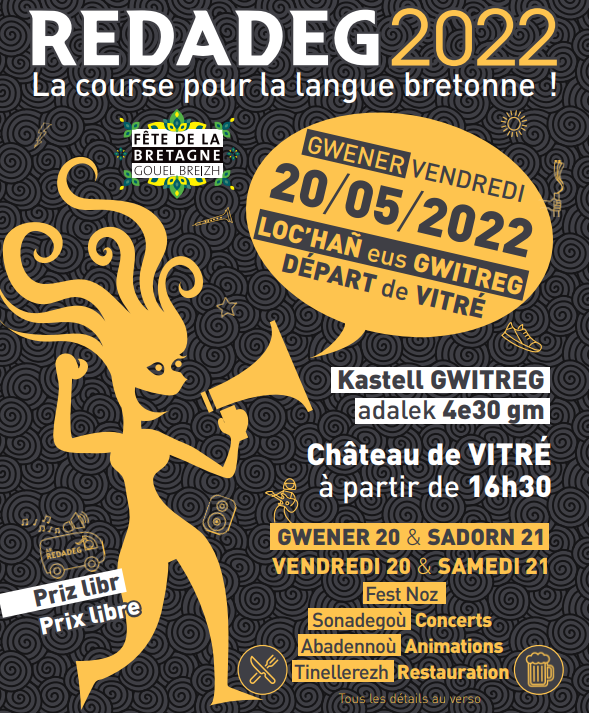Redadeg's tweet photo. PROGRAMM LOC'HAÑ AR REDADEG D'AN 20/05/2022 !
🏃‍♀️🏃🏃‍♂️🎤🎧🎼🎹🎻🪕🎷🎺🥁🎸
Programme du départ de la Redadeg le 20/05/2022 !
🏃‍♀️🏃🏃‍♂️🎤🎧🎼🎹🎻🪕🎷🎺🥁🎸
Deuit niverus e #Gwitreg/ Venez nombreux à #Vitré https://t.co/qhhIzcplst