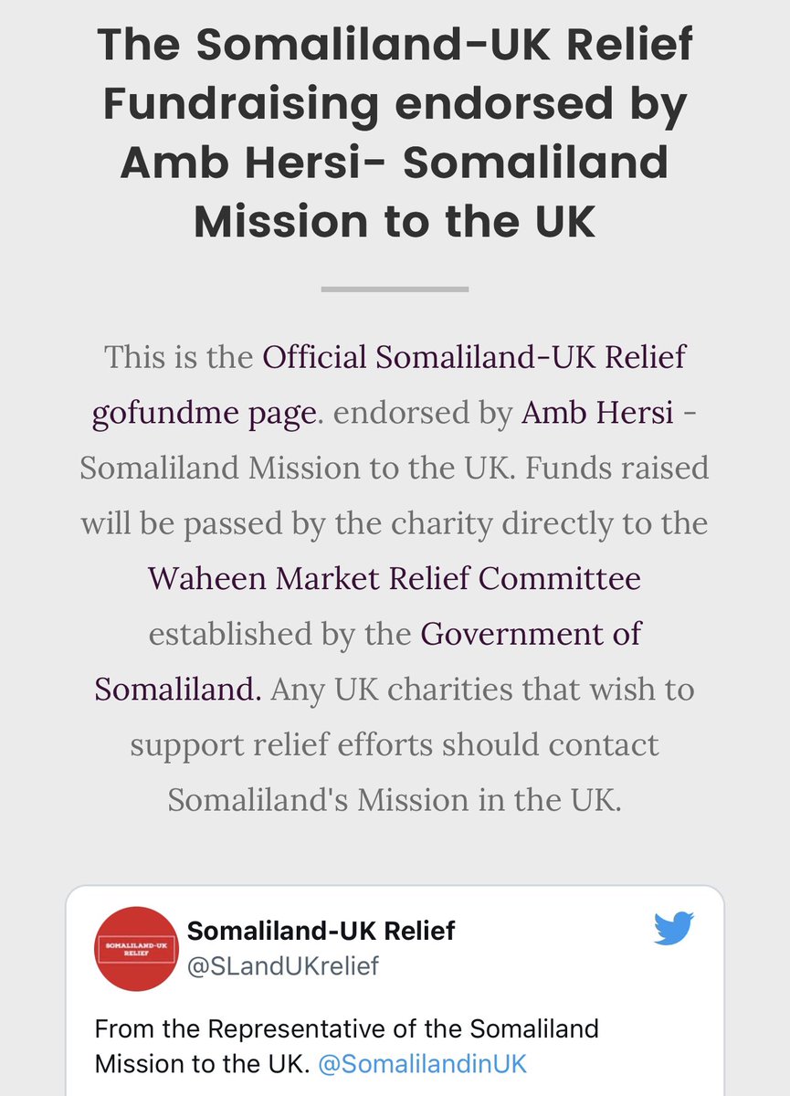 Amalhussn's tweet photo. The official Somaliland-UK fundraising page is now listed on https://t.co/oP33dueI0o. Endorsed by Amb.Hersi - Somaliland mission to the UK. Funds will be passed directly to the Waheen Market Relief Committee. @SomalilandinUK #HargeisaFireSL #Hargeisa https://t.co/2gcw5yMiQ1