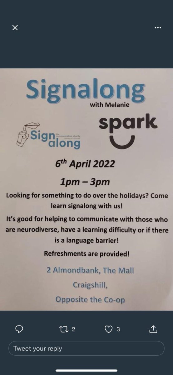 DESWestLothian's tweet photo. See below for information on a Signalong session happening in Craigshill tomorrow! https://t.co/HVvEvAiOMS