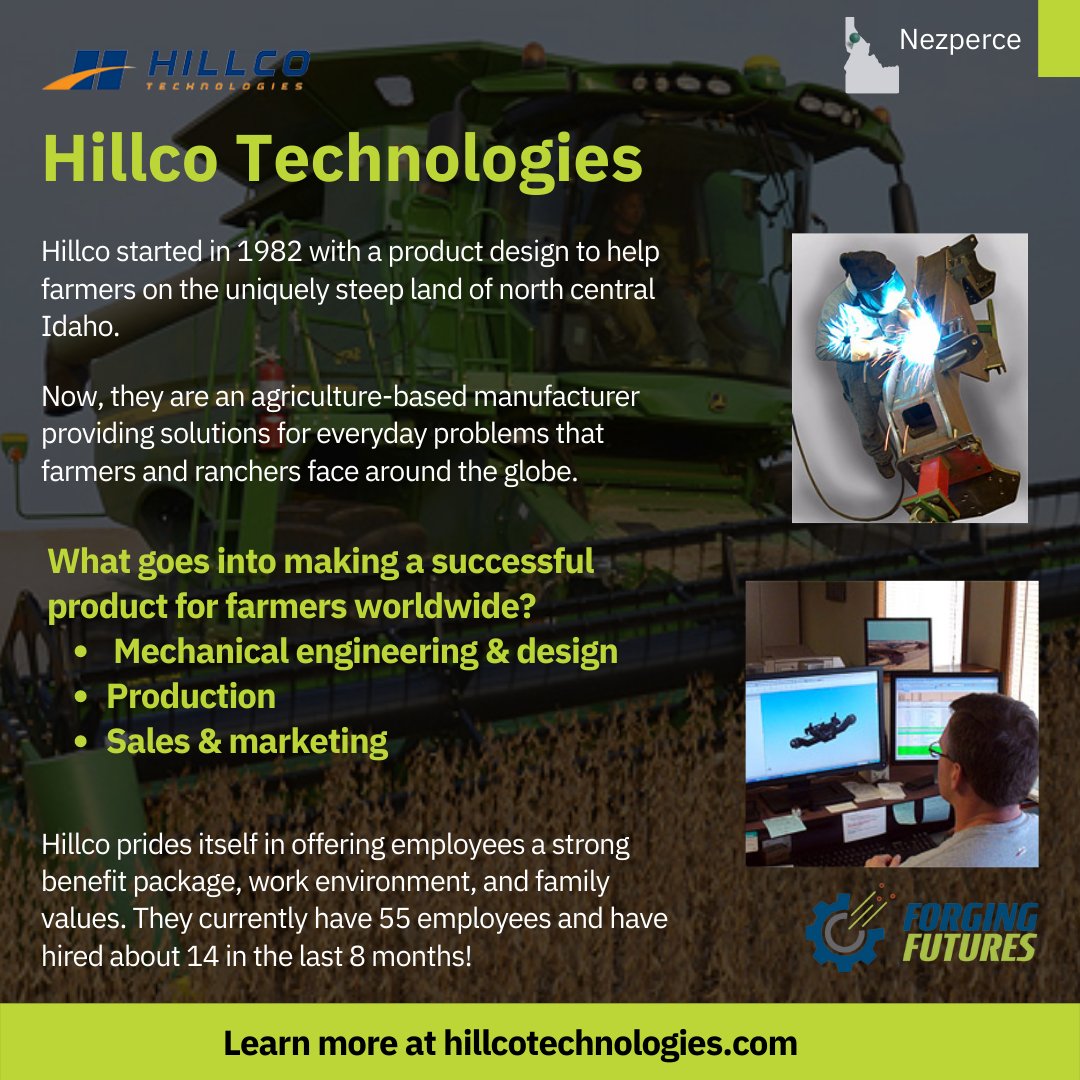forgingidaho's tweet photo. In the Palouse region of north central Idaho, we have @Hillco_Tech, a design, manufacturing, and marketing company that specializes in performance enhancing products for the off-road and agricultural industries. Learn more about this manufacturer at https://t.co/MNY2iZONhv https://t.co/RnOSLAWAND