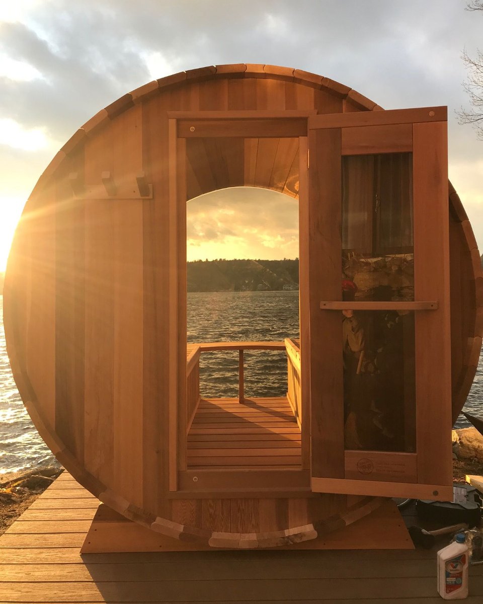 Our Panoramic Sauna - All the comforts of an electric or wood burning sauna without loosing your lakeside view. #dundalk #saunas #madeincanada #woodsauna #electricsauna  #panoramicsauna