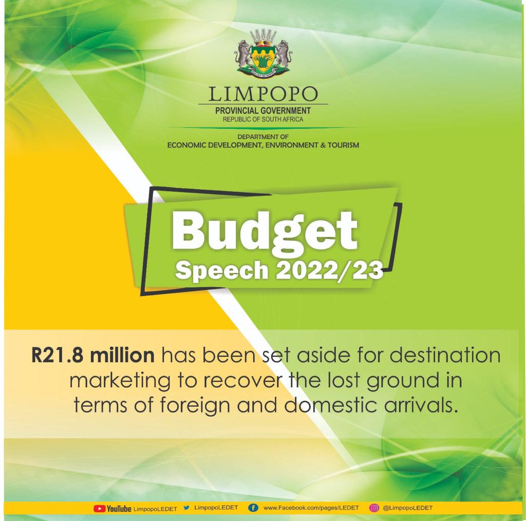 21.8 million has been set aside for destination marketing to recover lost ground in terms of foreign and domestic arrivals.