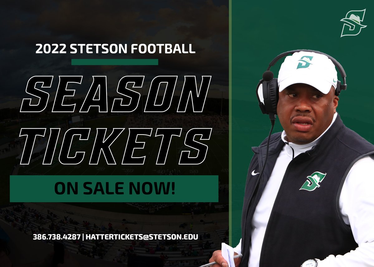 #GoHatters

We are officially on sale with 2022 Football season tickets! 

📞386.738.HATS (4287)
✉️HatterTickets@stetson.edu