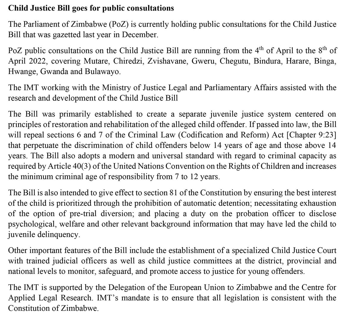 CALR_'s tweet photo. Child Justice Bill goes for public consultations https://t.co/C7cmULQc5b