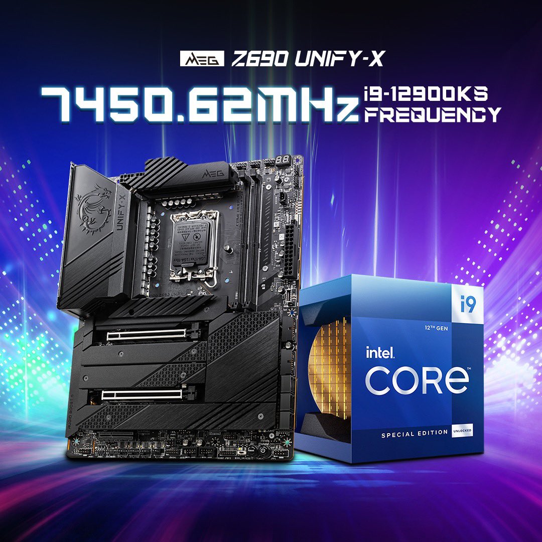msicomputerjp's tweet image. 📢MSIのOCチームは、MEG Z690 UNIFY-Xで素晴らしい記録を達成しました！  Intel Corei9-12900KS周波数で7450.62MHz！  👏👏👏
＃12thGenIntelCore＃Z690#overclock詳細はこちら👉msi.gm/12900KS-OC