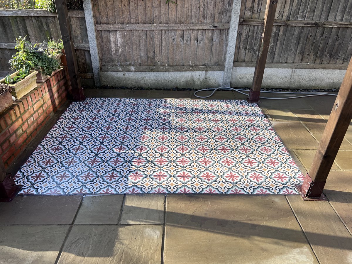 GardeninginLon5's tweet photo. New patio area finished! And Dougal approves! #CaPietra #LhasaApso #patio https://t.co/afjKhHUDeu