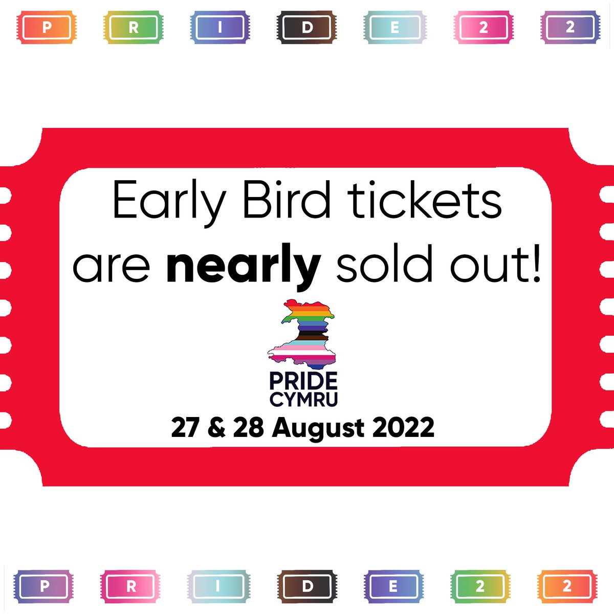 PrideCymru's tweet photo. Early bird tickets are selling fast and numbers are limited!🌟🌟🌟
ALL tickets will increase in price with the next release so don't miss out and GET YOURS NOW!

https://t.co/F77zTloekO https://t.co/DLRXjYQnUM
