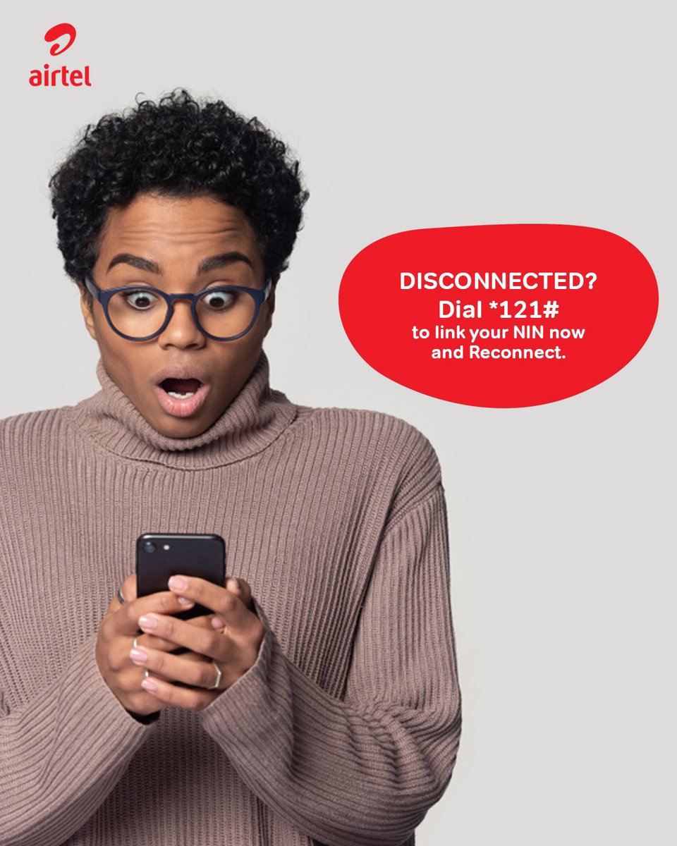 AirtelNigeria's tweet photo. Is your line barred due to non NIN linkage ? Reconnect now by dialing *121# or visiting https://t.co/v2fBgpJLGH to link your NIN.

You can also dial *346# to get your NIN if you don’t have your NIN slip. https://t.co/jsQ29avxB7