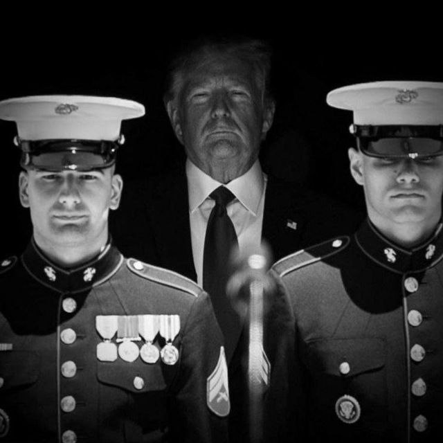 factandrumor's tweet photo. #BringBackTrump #MorningJoe Ron Klain Jon Stewart - This dark Emperor hiding BEHIND the troops says it all, doesn't it. No Trump has ever served in the US Armed forces. Cowards, every one of them. Has any family ever shirked military duty like the Trumps? No. No. And... No. https://t.co/INmXoZ6ysr