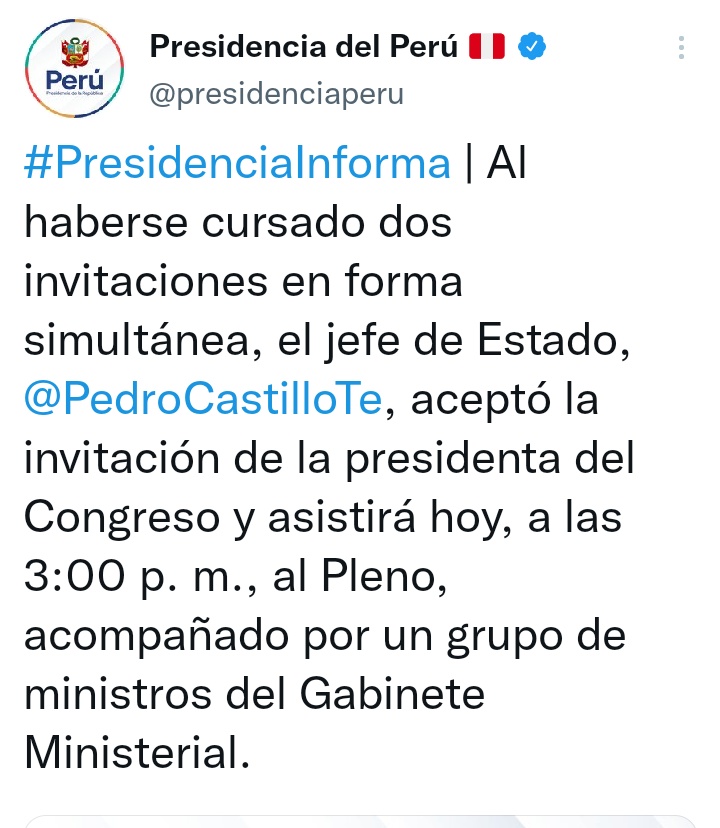PattyChirinosVe's tweet photo. Señor @PedroCastilloTe Lo esperamos en el @congresoperu PERO con su carta de RENUNCIA en la mano. Hágalo con responsabilidad y por respeto a los muertos que deja su gobierno y al pueblo peruano que se lo reclama a gritos en todo el país #RenunciaCastillo #TodosALaCalle https://t.co/QUcMrUANtS